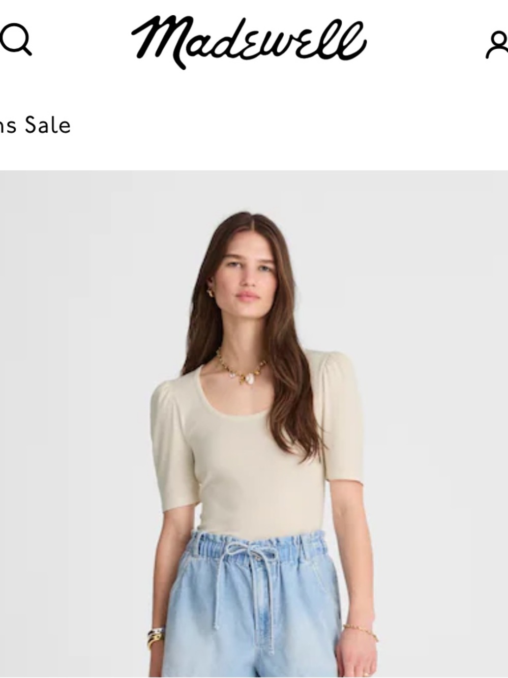 Madewell Ivory Scoop Neck Puff-Sleeve Top